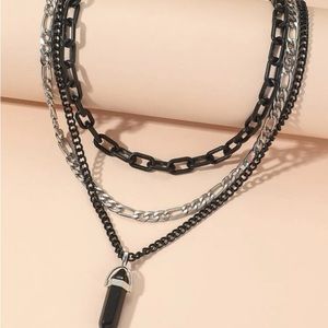 Multilayer Black Metal Chain Stone Snake Pendant Necklace